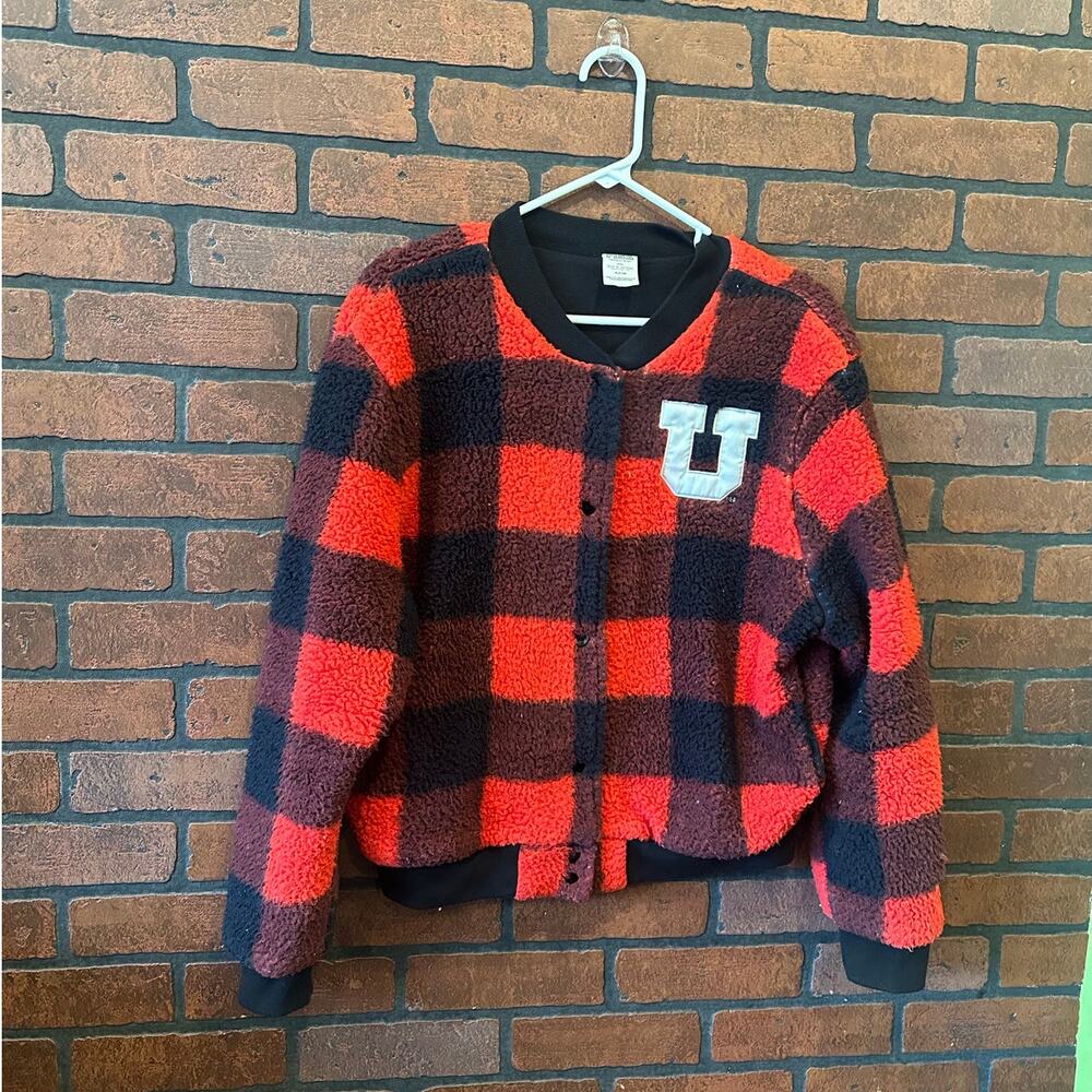 PINK Utah Utes University of Utah Buffalo Check Sherpa Jacket Coat Small